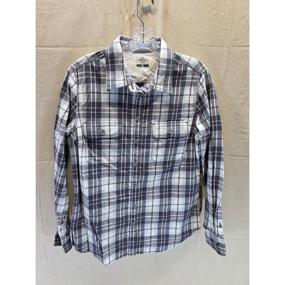 Ridgecut Toughwear Womens Blue White Plaid Flannel Button Down Shirt Medium 2095